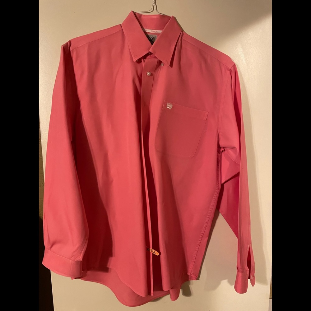Men's Pink Cinch Long Sleeve Button Down Shirt